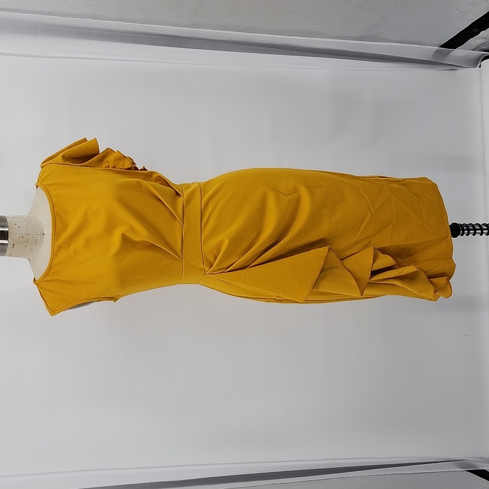 Miusol Ruffled Trim Slit Hem Midi Yellow Dress Size M